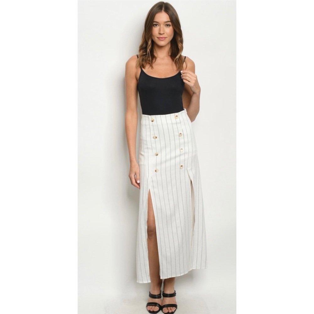 Honey Punch White and Black Striped Maxi Skirt